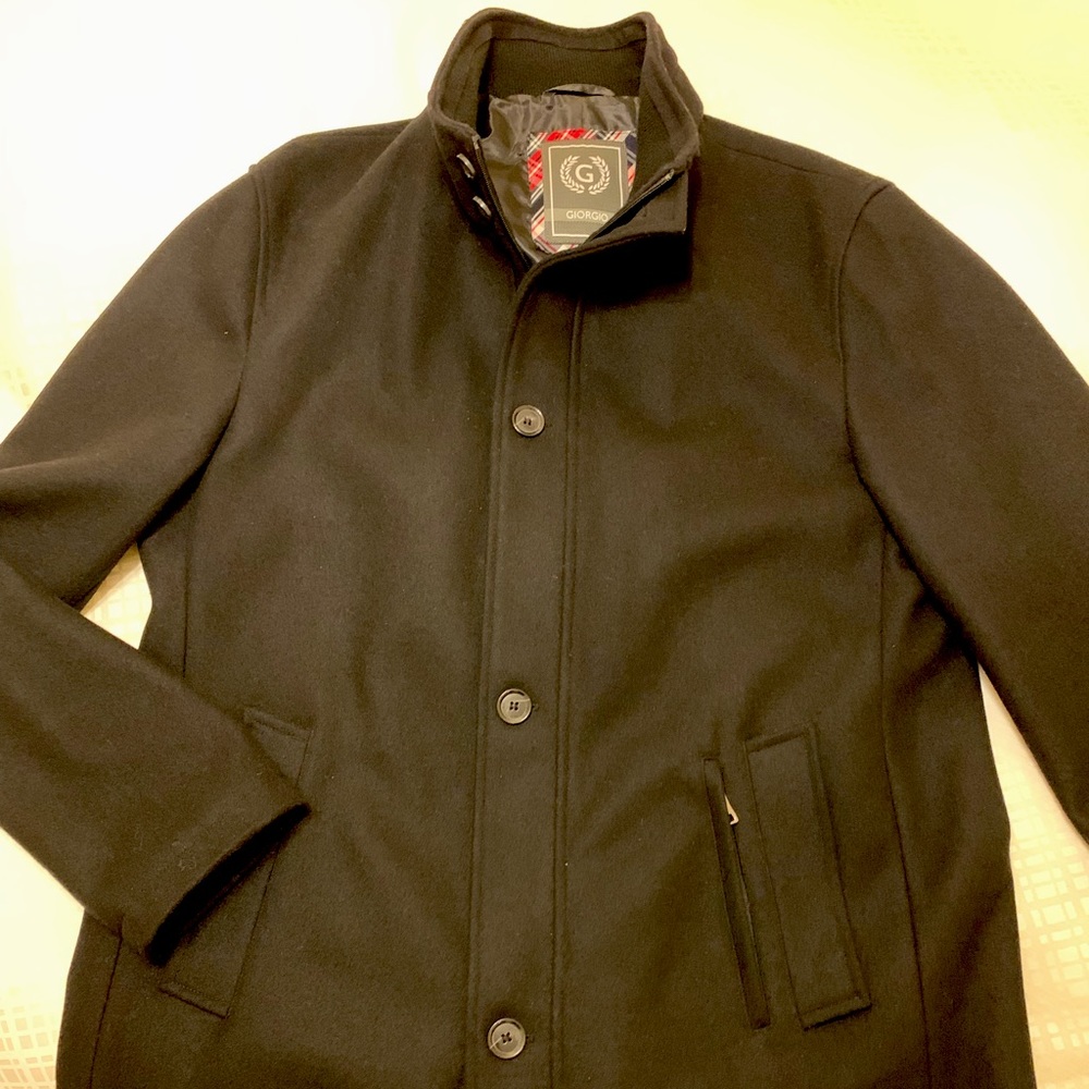 Giorgio Men’s Black Wool Blend Overcoat (Size XL)